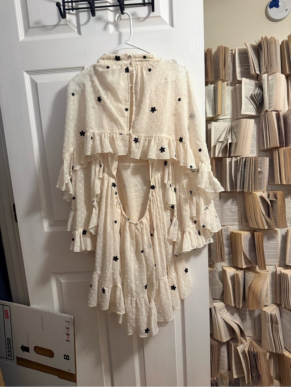Cream Mini Dress with Black Floral Appliqués